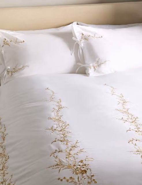 M&S Tamsin Trailing Blossom Pure Cotton Bedding Set, Honey Mix Yellow and White Floral, 200 x 200 cm