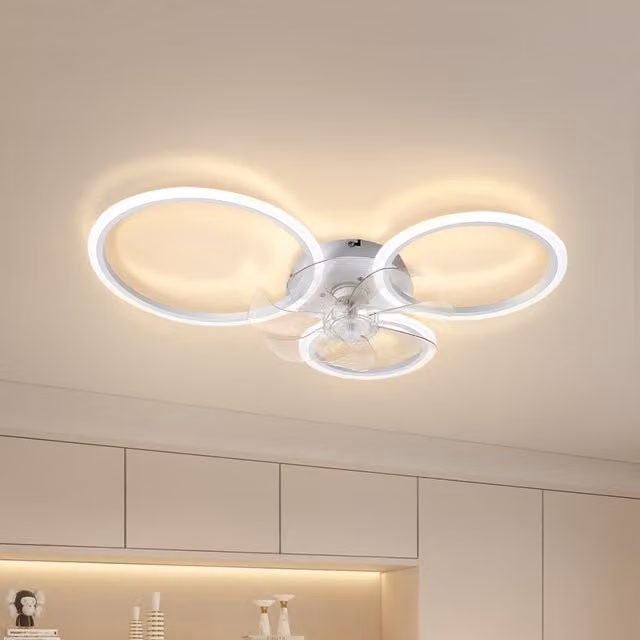 Lifeideas Modern LED Ceiling Light with Fan, 3-Ring Design in White and Transparent