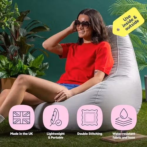 Bean Bag Bazaar 2 Pack of Grey Outdoor Bean Bags with Filling Included – 3