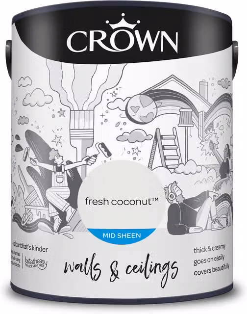 Crown Walls and Ceilings Mid Sheen Emulsion in Fresh Coconut, 5l