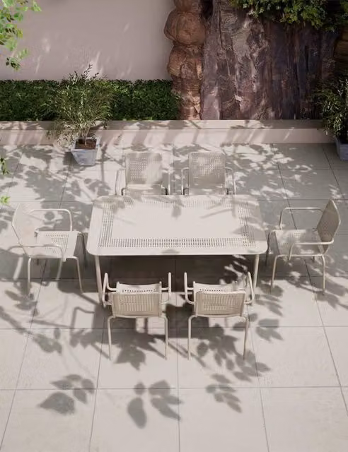Royalcraft Porto 6 Seater Rectangular Garden Table and Chairs Set in Beige and White Powder Coated Steel