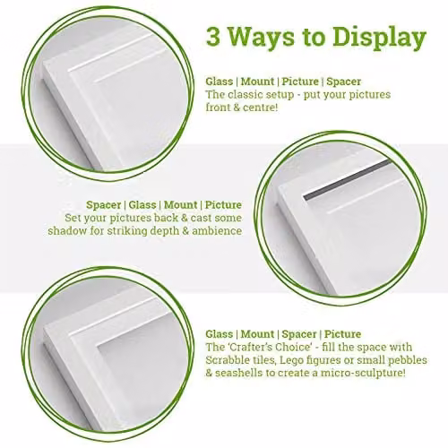 Nicola Spring 5 Piece Rectangular 3D Shadow Box Photo Frame Set in White and Black, W/H: 15 x 20 cm