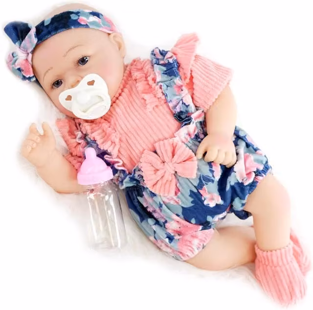 BiBi Doll Sweet Pea Reborn Baby Girl Porcelain Doll in Pink with Dummy