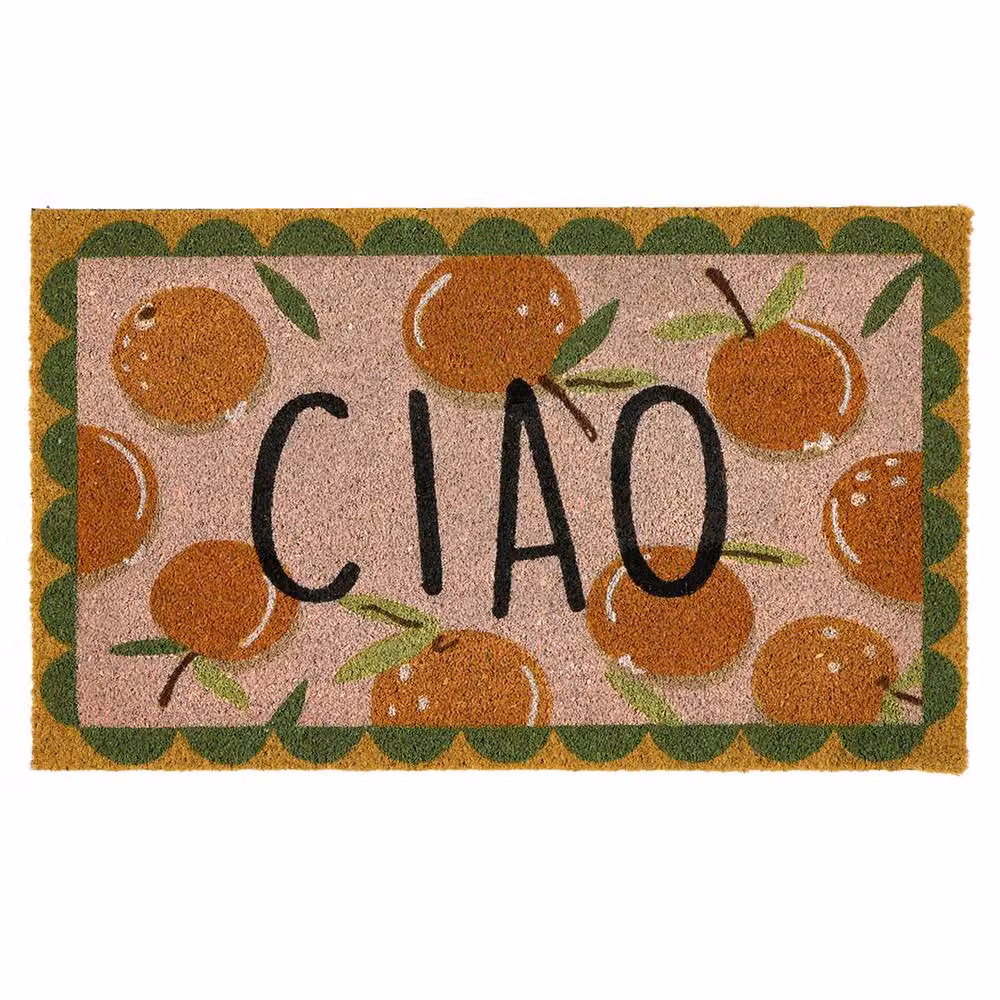 Madison & Mayfair Ciao Coir Doormat with Orange Graphic Design in Brown, W: 44 cm, D: 75 cm – 2