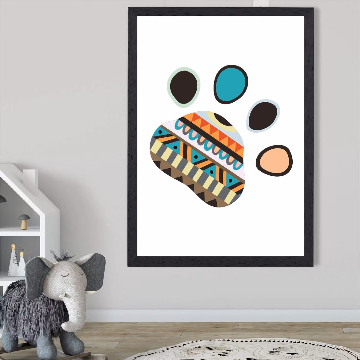 ARTZE Tribal Animal Paw Print Framed Poster in Bright Blue and Black, A4 – 2