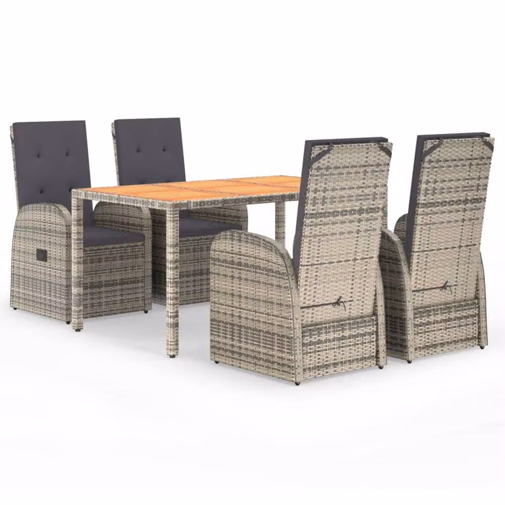 Berkfield Home 5 Piece Grey Poly Rattan and Acacia Wood Garden Dining Set – 2