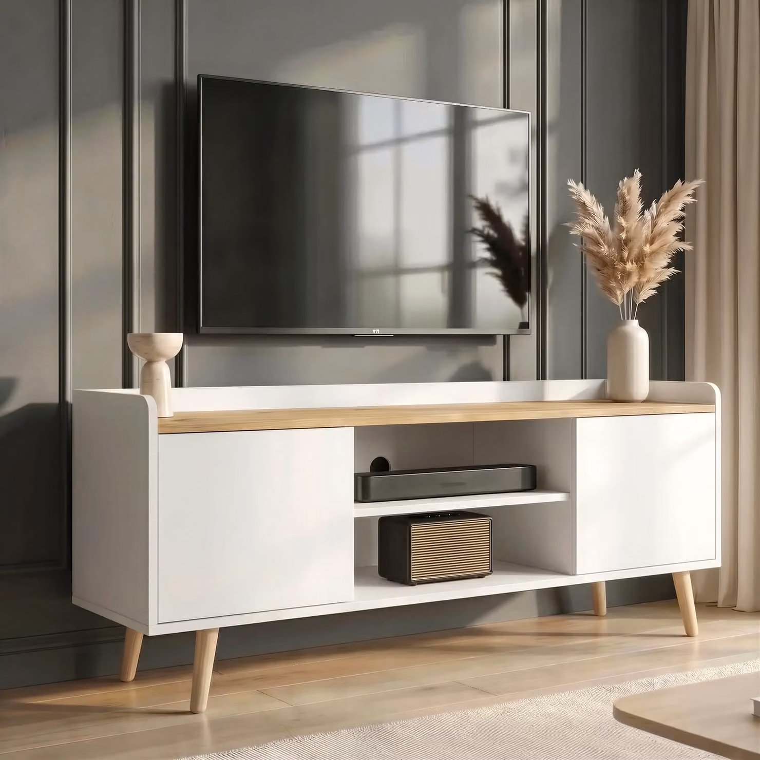 DHS Larvik Modern White Matt TV Unit, W/D/H: 112 x 40 x 55 cm