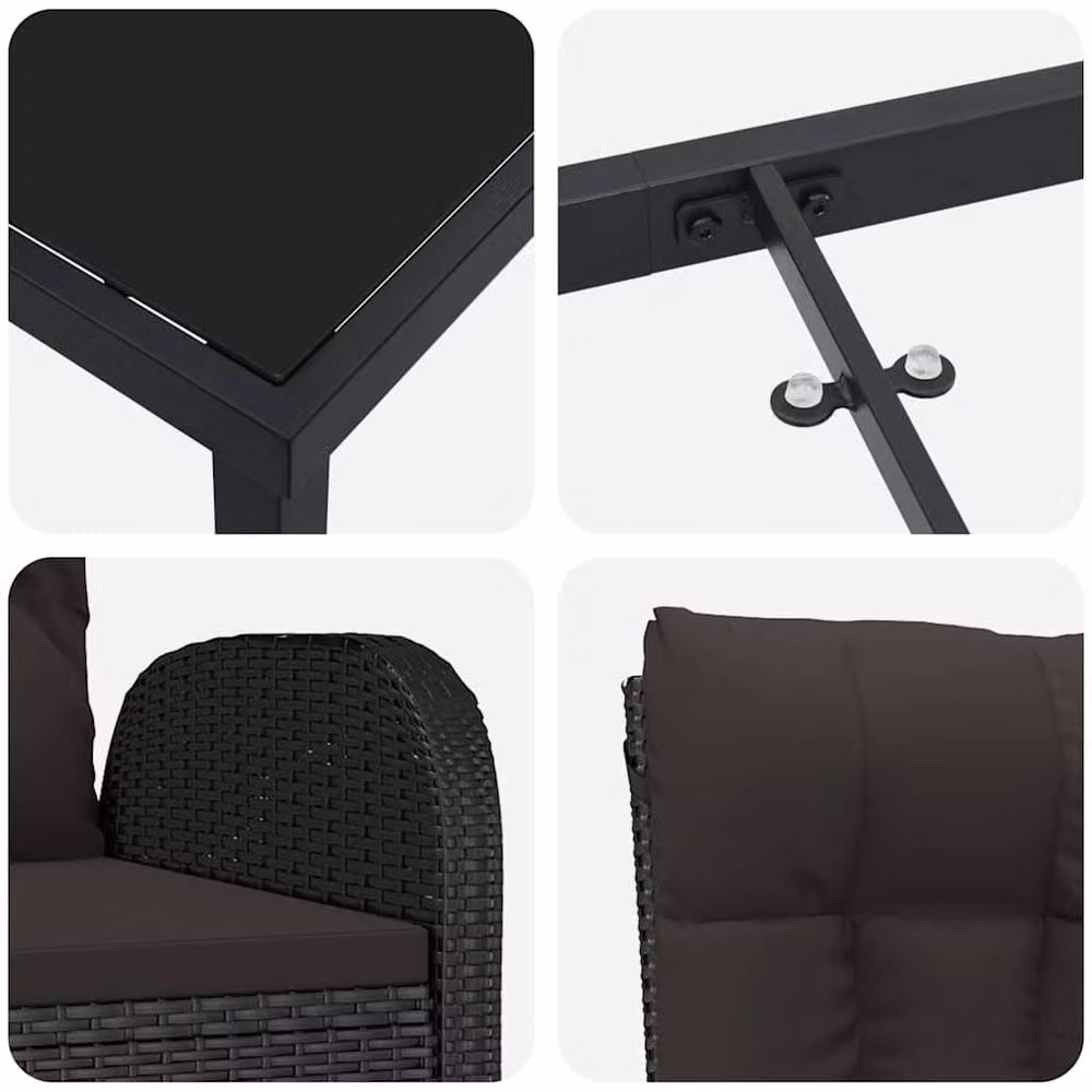 Berkfield Home 5-Piece Black Poly Rattan Garden Dining Set with Weather-Resistant Cushions and Glass Top – 3