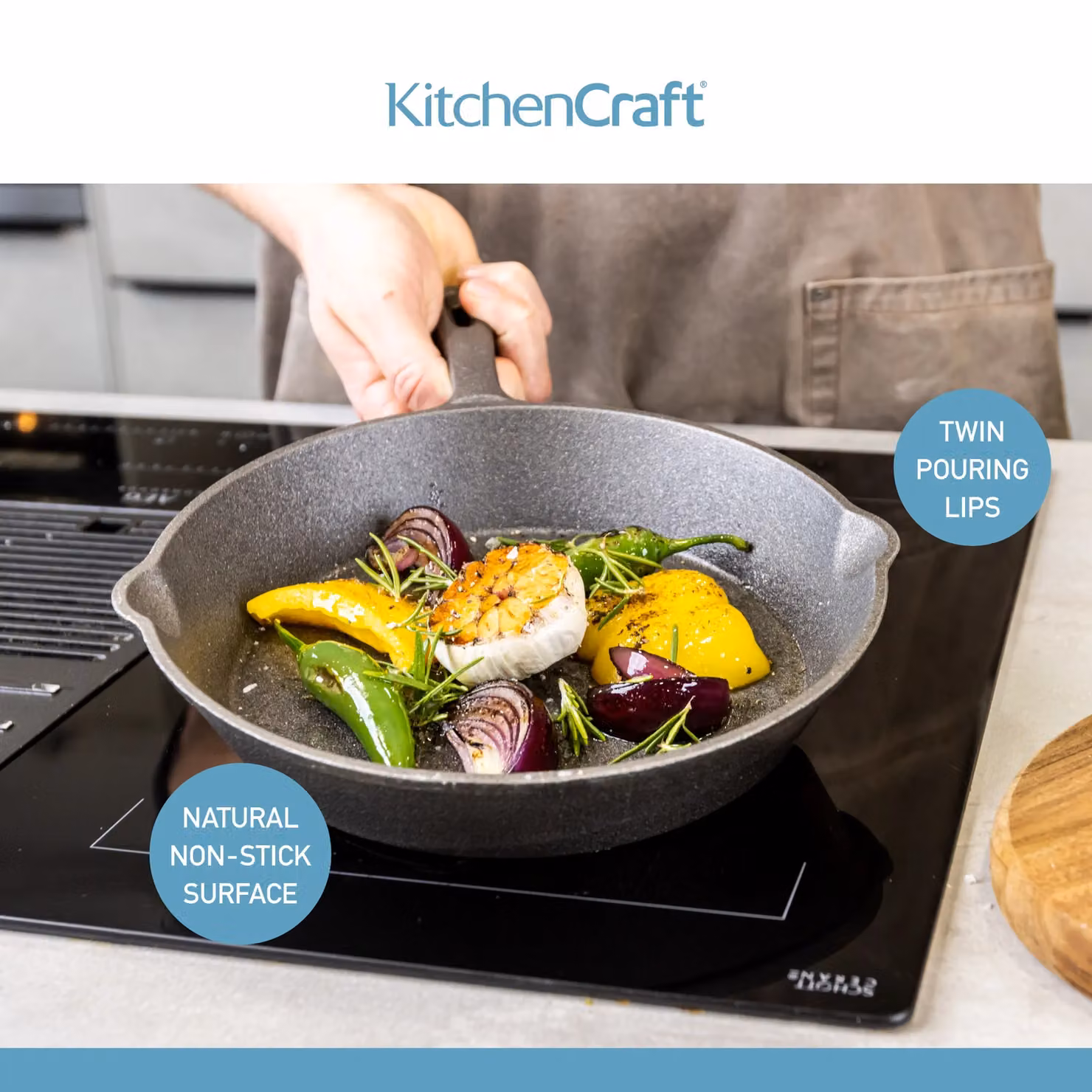 KitchenCraft Deluxe Uncoated Cast Iron Round Grill Pan, 24cm, Black and Grey – 9