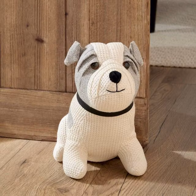 Wylder Betsie Dog Waffle Weave Cotton Door Stop in Beige and Multicolour, W/D/H: 25 x 20 x 24 cm