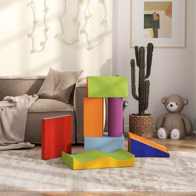 HOMCOM 7 Piece Blue and Multicolour Kids Soft Foam Stacking Puzzle Play Set