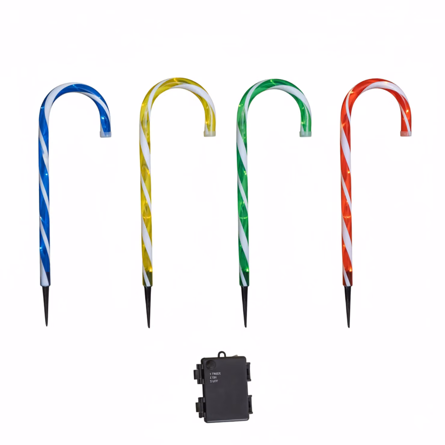 Samuel Alexander Set of 4 Battery Operated Multi-Colour Light Up Candy Cane Christmas Path Lights – 3