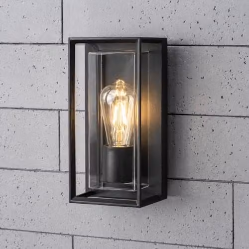CGC Lighting Floriana Modern Black Outdoor Wall Light with Transparent Diffuser and E27 Bulb Holder, IP54 Rated