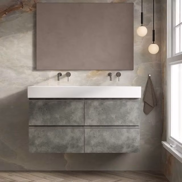 Banyetti Vatilla 1200mm Wall Hung Vanity Unit with Veneto 0TH Basin in Cemento Grey – 1