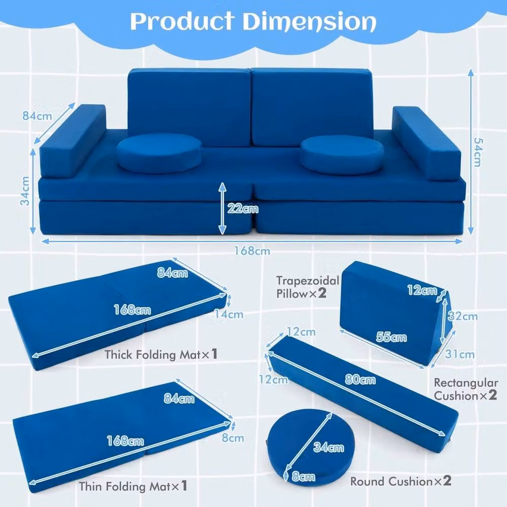 Kelvenix Modular Convertible Foam Folding Sofa in Blue – 2