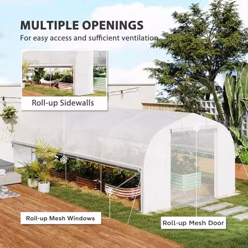 Outsunny White Walk-in Polytunnel Greenhouse with Mesh Windows, W/D/H: 6 x 3 x 2 m – 3