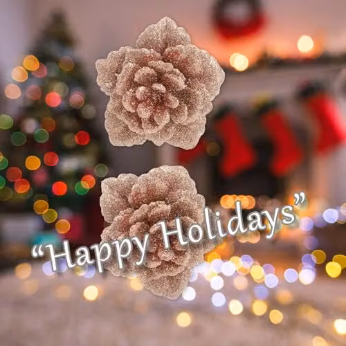 VFM e-Store 2 Pack Clip-On Glitter Flower Christmas Decorations in Rose Gold, W/D/H: 18 x 10.1 x 4.6 cm – 4