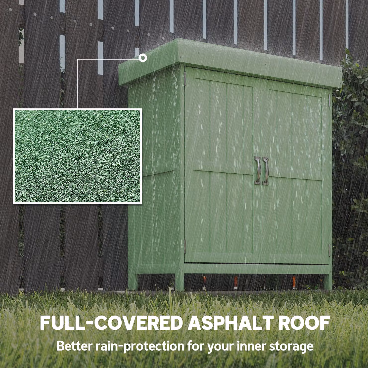 Outsunny Small Wooden Garden Shed with Double Doors, Removable Shelving and Roof Vent, Light Green, W: 74 cm, D: 43 cm, H: 88 cm – 3