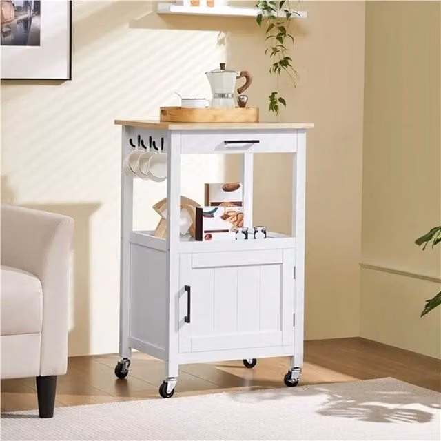 EONLION Modern White Kitchen Island Storage Trolley Cart made of Lacquered Wood and MDF, W/D/H: 100 x 45 x 89 cm – 1