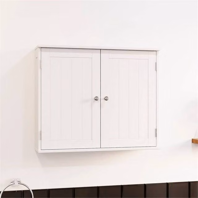 Kelvenix White Wall Mounted Bathroom Cabinet with Two Hinged Doors and Internal Shelves – 1