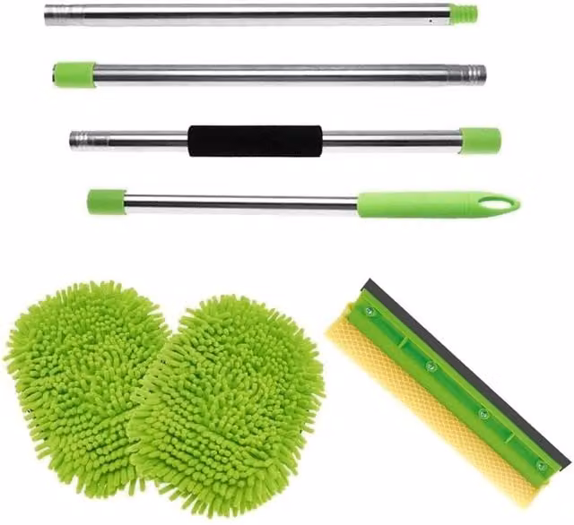 Vogrex Green Microfibre Car Cleaning Mop Wash Kit with Telescopic Handle and Scraper