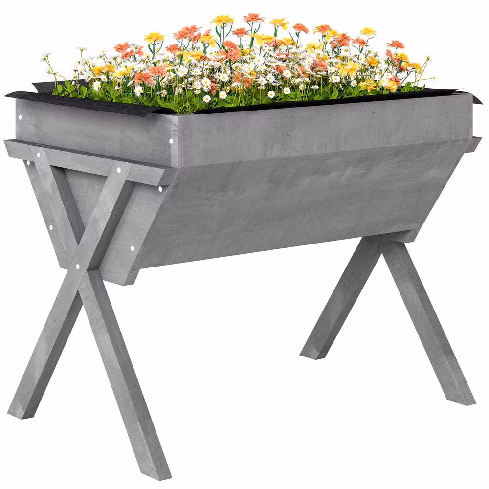 OUTSUNNY Wooden Raised Bed Planter Stand for Vegetables and Flowers, Grey – 2
