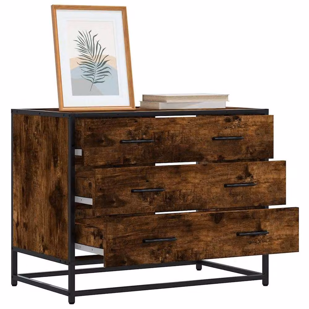 Berkfield Home Smoked Oak Drawer Cabinet in Brown, W/D/H: 70 x 41 x 56 cm – 2