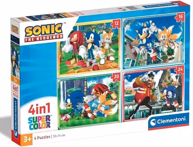 Clementoni Sonic The Hedgehog 4-in-1 Jigsaw Puzzle Set with 12, 16, 20 and 24 Piece Puzzles in Multicolour