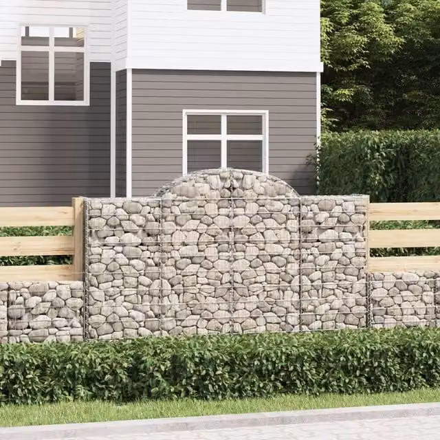Berkfield Home Arched Gabion Baskets, 3 Piece Set, Silver Galvanised Steel, W: 200 cm, D: 30 cm, H: 120-140 cm – 1