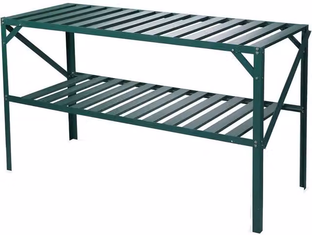 Primrose Traditional 2 Tier Metal Greenhouse Staging Shelf Workbench in Green, Width: 126 cm – 1