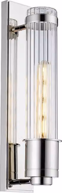 Netlighting Wellington 1 Light Wall Light in Polished Chrome and Grey with Transparent Glass Cylinder, IP44 Rated – 1