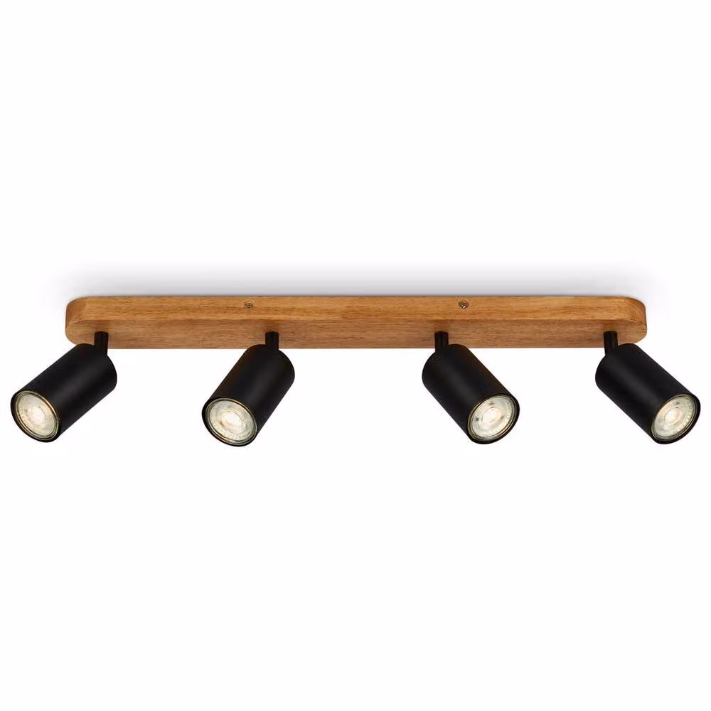B.K.Licht Black and Wood Industrial Ceiling Spotlight with 3-Way Adjustable GU10 Design, W: 55 cm – 2
