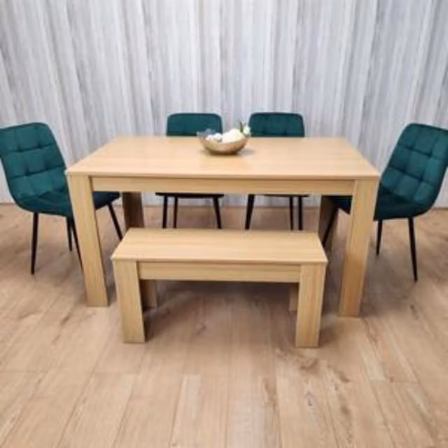 Kosy Koala 6 Seater Dining Set with Rectangular Brown Table, 4 White Gem Chairs and Bench