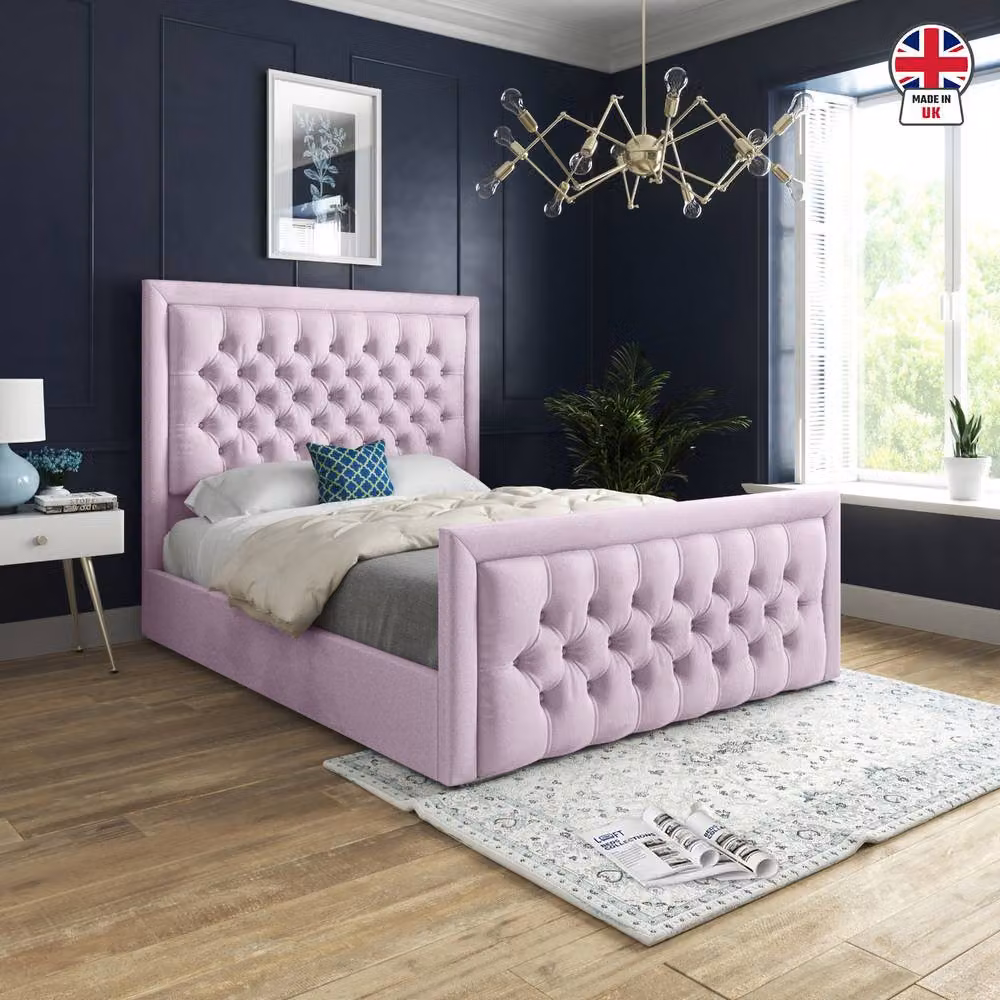 KDMD Swanscombe Upholstered Pink Soft Velvet Designer Bed Frame, W/D/H: 120 x 137 x 128 cm – 3