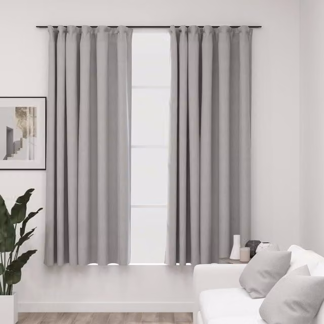 Berkfield Grey Linen-Look Blackout Curtains with Hooks, 2 Pack, W: 140 cm, H: 175 cm