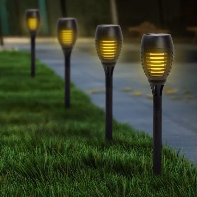 Voltico 4 Pack Solar Flickering Flame LED Garden Stake Lights in Black – 1