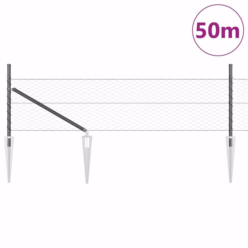 Berkfield Home Grey Steel Hexagon In-Ground Fence 0.8 x 50 m – 2