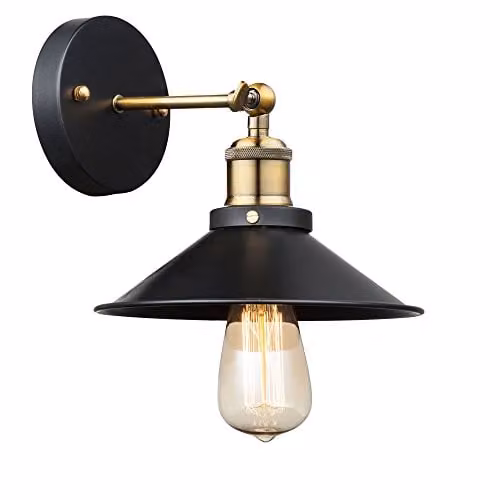 Globo Lighting Lenius Dome Wall Lamp in Black and Gold/Brass with E27 Socket