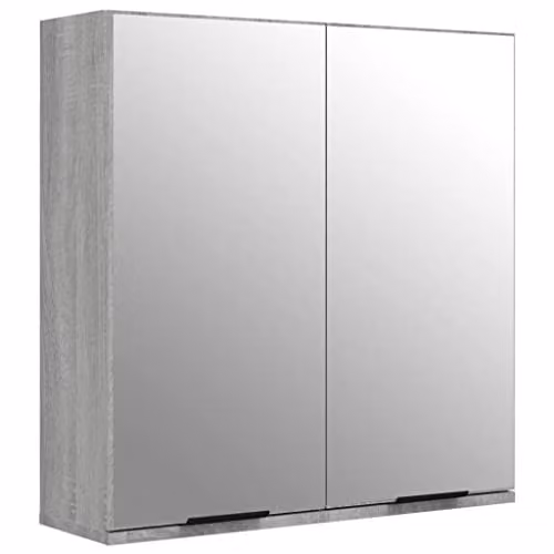 vidaXL Modern Grey Bathroom Mirror Cabinet with Hinged Doors, W/D/H: 64 x 20 x 67 cm