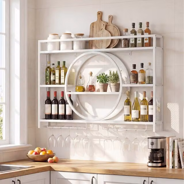 Costway 5-Tier Wall Mounted Metal Wine Rack in White