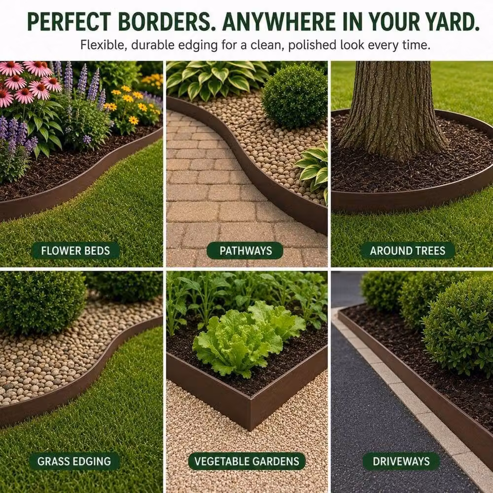 FLAVORA Garden Lawn Edging in Brown with 30 Ground Stakes – 4