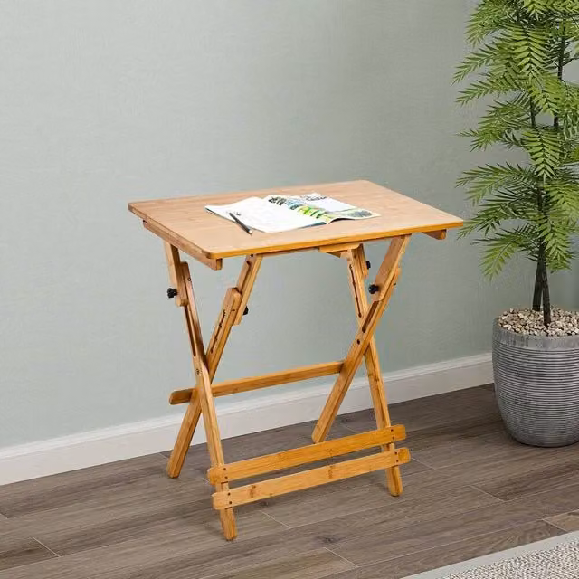 EONLION Brown Bamboo Wooden Folding Garden Coffee Table with Height Adjustable Top – 1