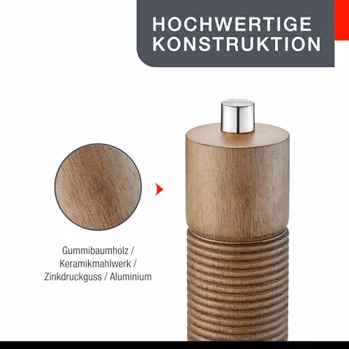 Gefu Tedoro Manual Salt or Pepper Grinder in Brown Wood and Ceramic, Height: 18 cm – 5