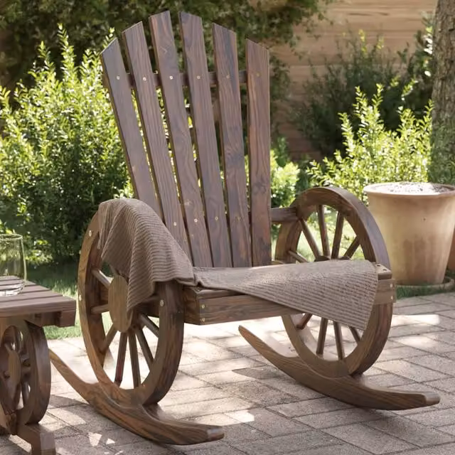 Berkfield Home Rocking Adirondack Chair in Brown Solid Fir Wood