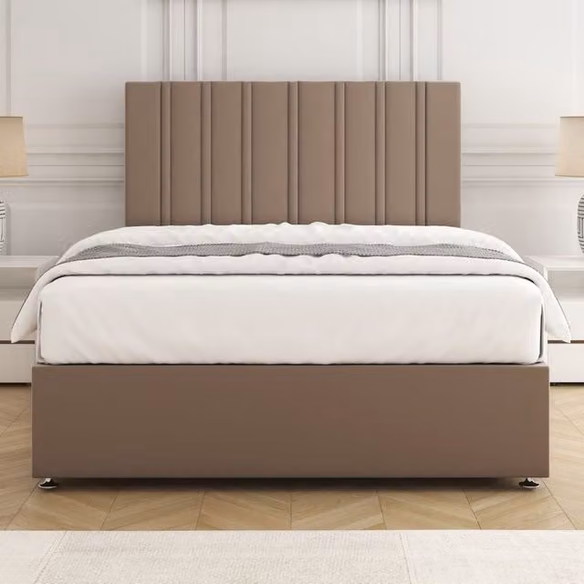 BSSPOKE Sienna Plush Velvet Divan Bed Set with 24 inch Headboard and Mattress in Bronze, King Size, W/D/H: 180 x 200 cm