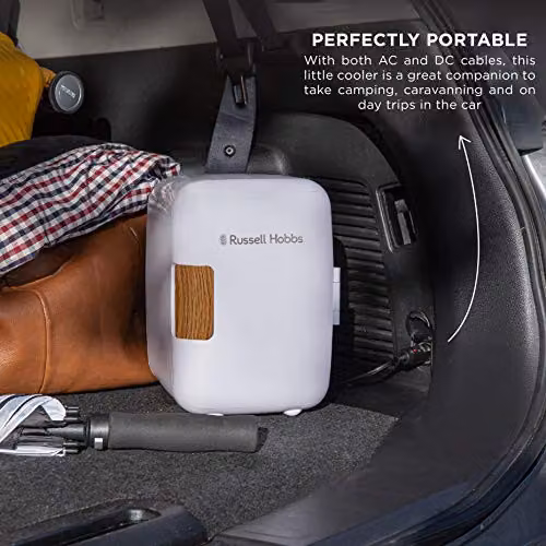 Russell Hobbs RH4CLR1001SCW 4L Mini Portable Cooler and Warmer for Drinks and Cosmetics, White and Wood Effect, W/D/H: 25.2 x 24.0 x 18.0 cm – 5