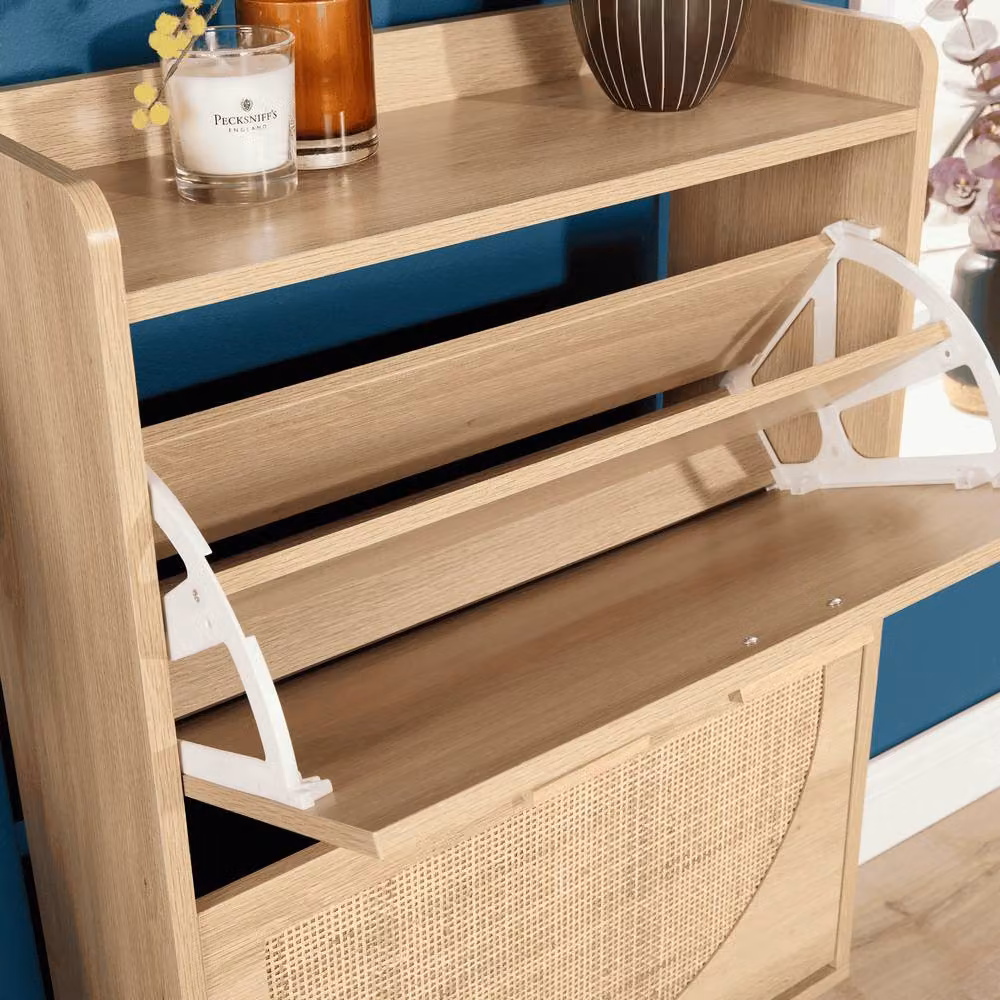 Home Source 2 Door Rattan Shoe Storage Cabinet in Sand – 3