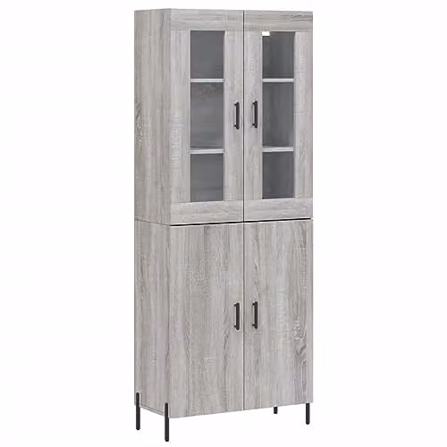 vidaXL Modern Grey Sonoma Highboard and Sideboard Storage Cabinet with Shelf