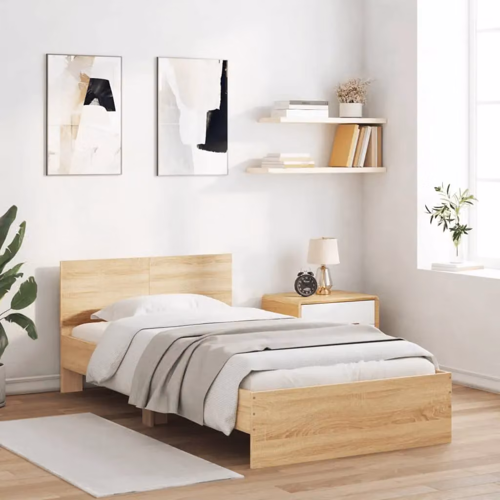 Berkfield Home Sonoma Oak Bed Frame with Headboard, Brown, W/D/H: 100 x 200 cm – 2