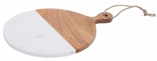 Premier Housewares Round Marble and Acacia Wood Paddle Board with Handle, White and Natural, W: 36 cm, D: 28 cm, H: 2 cm